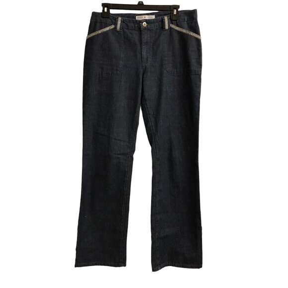 Tommy Hilfiger Denim - VTG Tommy Hilfiger Womens Y2K Dark Wash Wide Leg Jeans Paisley Detailing Size 8